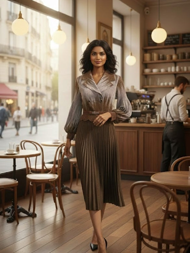 Mocha Muse Pleated Midi Dress