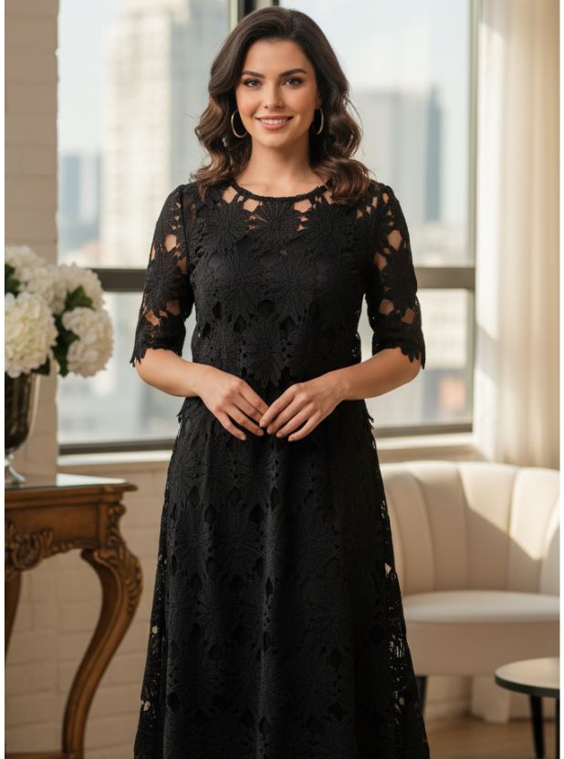 Black lace midi dress