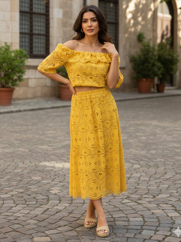 Elegant Off-Shoulder Lace Midi Dress