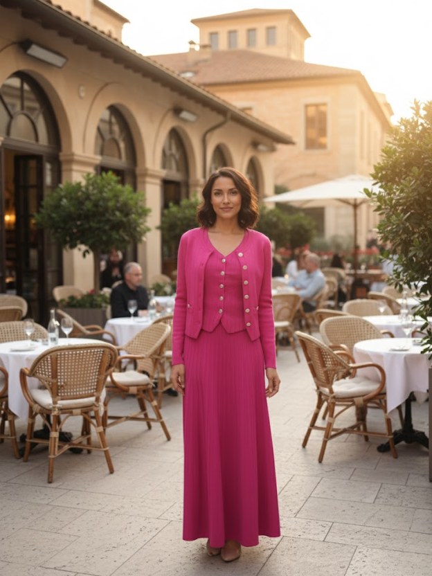 Fuchsia Knit Elegance Three-Piece Set