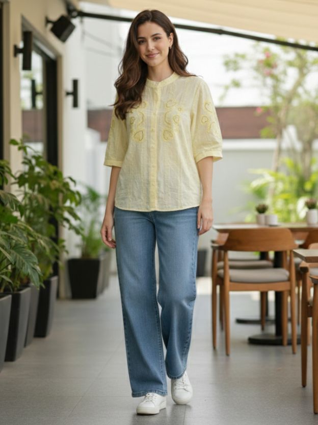 Elegant Embroidered Casual Shirt with Heart Detail