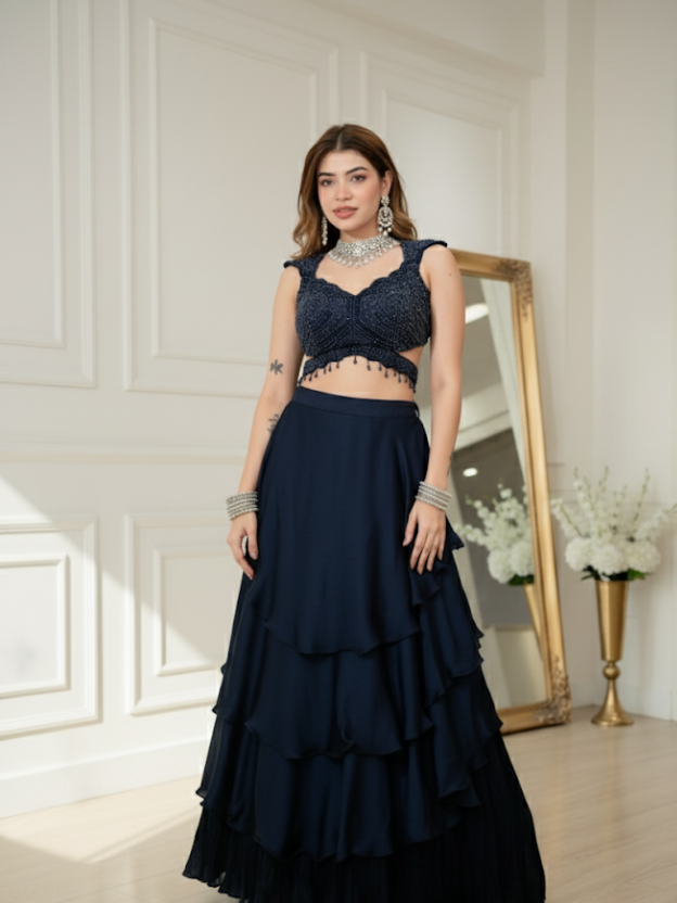 Elegant black ruffled mermaid style lehnga