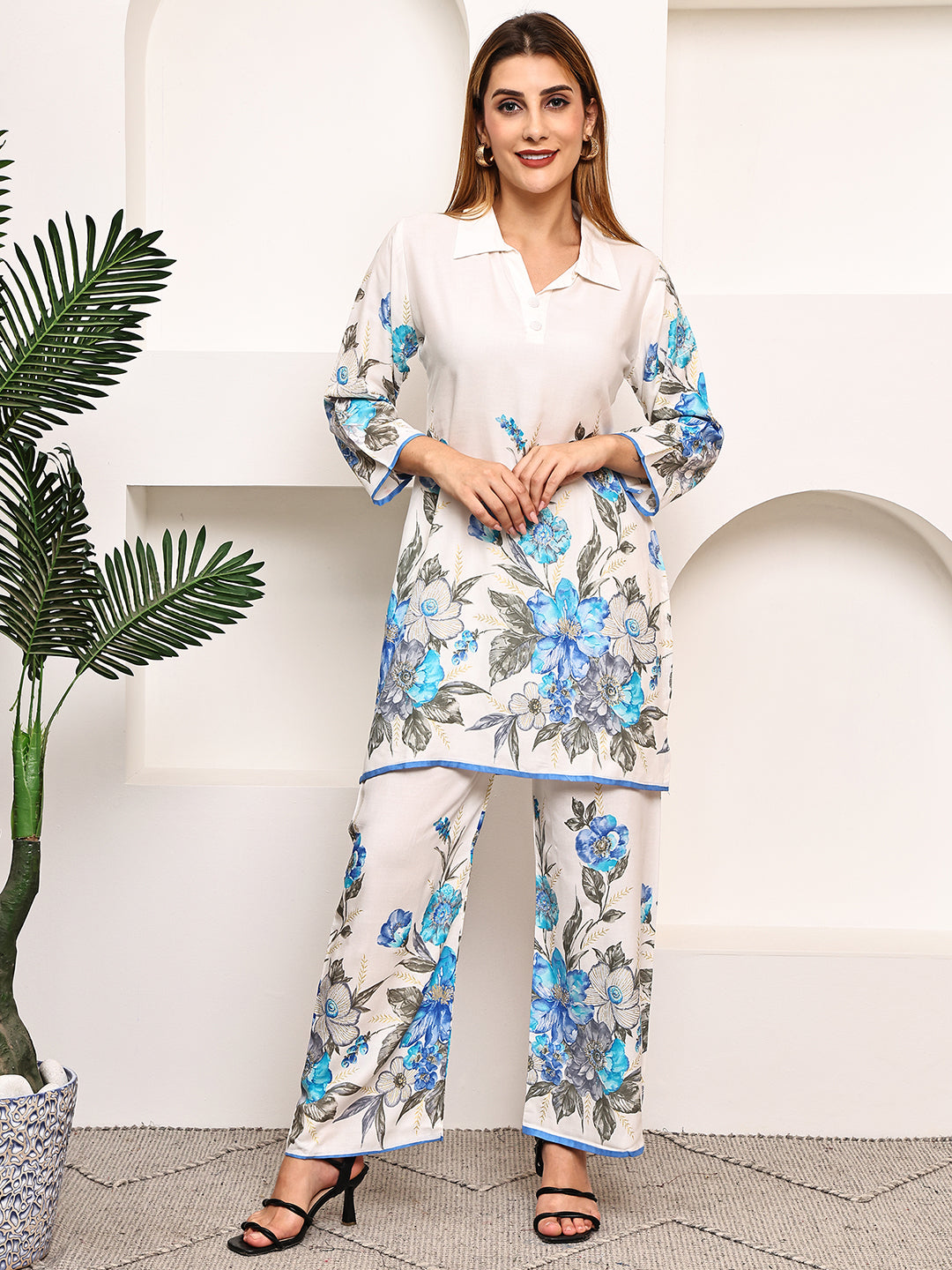 Printed Top With Palazzos Co-Ords