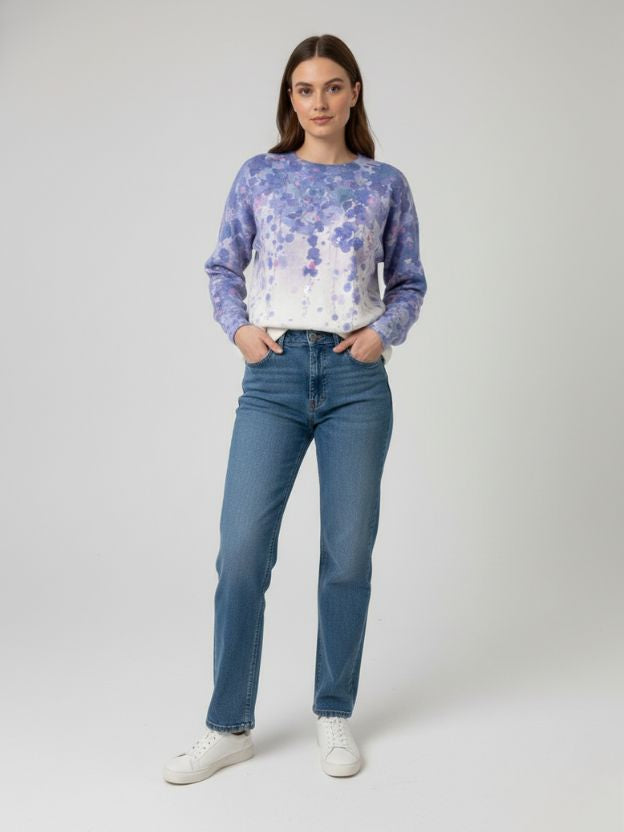 Women’s Floral Print Sweatshirt – Casual Long Sleeve Pullover Top