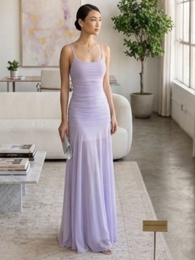 Elegant Ruched Spaghetti Strap Maxi Dress