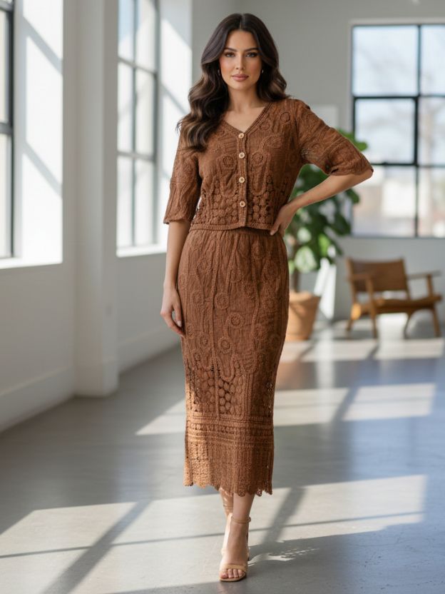 Elegant Textured Co-Ord Set with Feminine Silhouette
