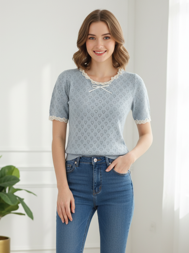 Women’s Lace Trim Knit Top