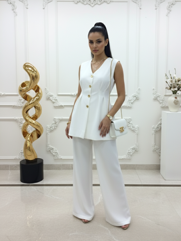 White Aura co-ord with gold detailing