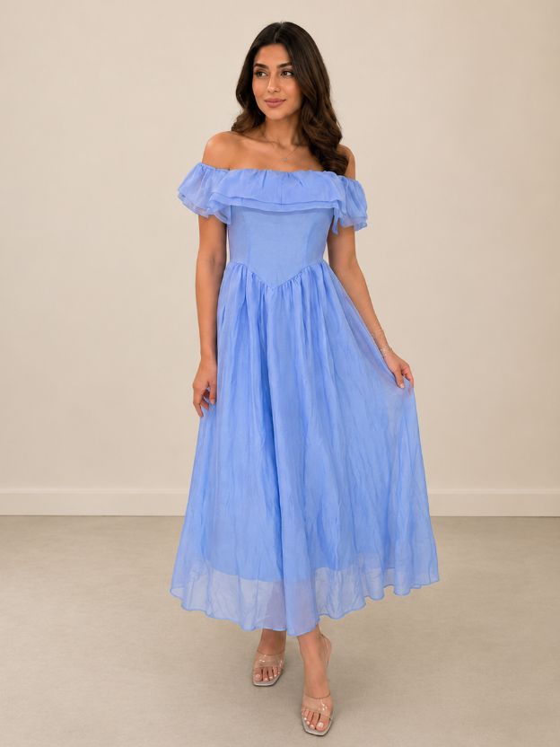 Women's Off-Shoulder Ruffle Maxi Dress | Flowy Chiffon A-Line Party & Summer Dress