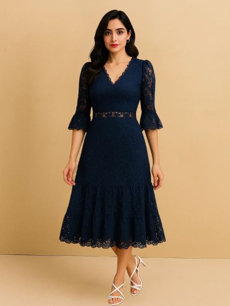 Annabel Laced Blue Midi Dress