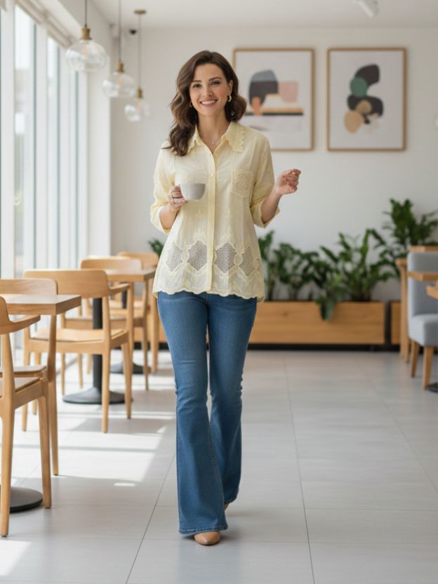 Elegant Lace Hem Casual Shirt for Women – Relaxed Fit Everyday Top