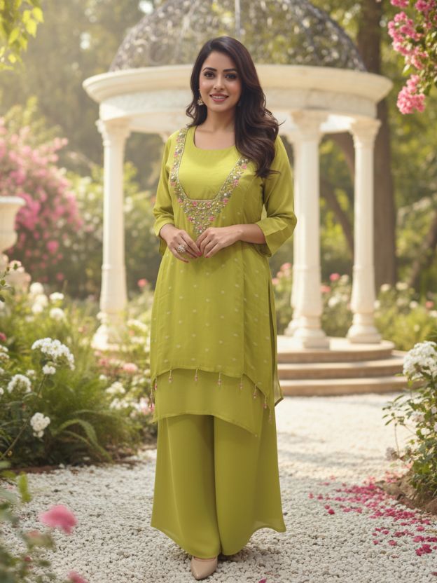 Lime Green  Mirror Embellished Co-ord