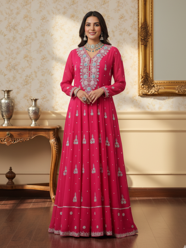 Pink embroidered anarkali gown