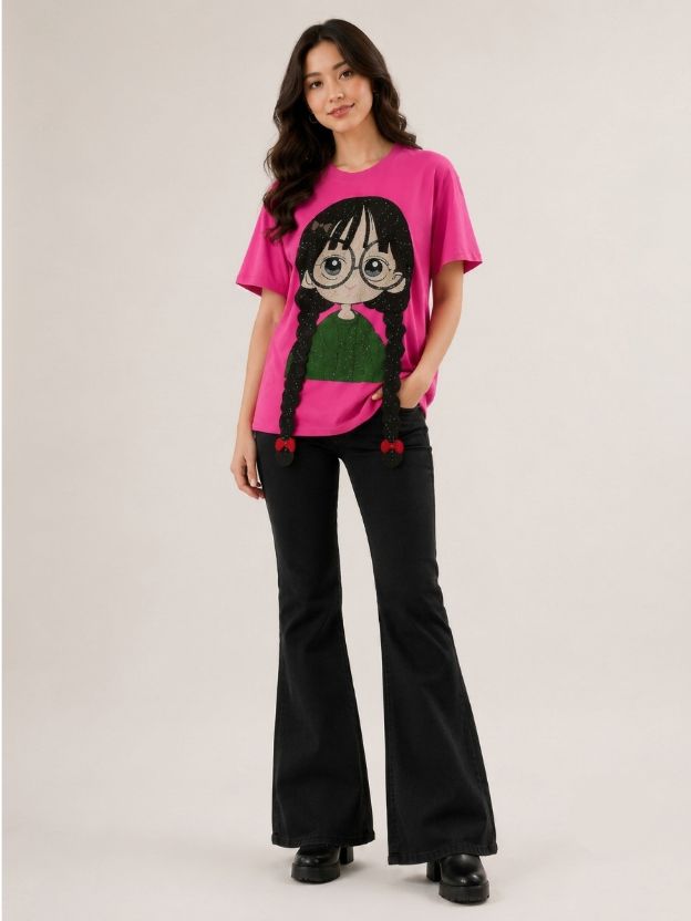 Women's Oversized Cartoon Graphic Printed Cotton T-Shirt | Cute Anime Tee