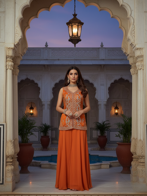 Amber radiance embellished palazzo