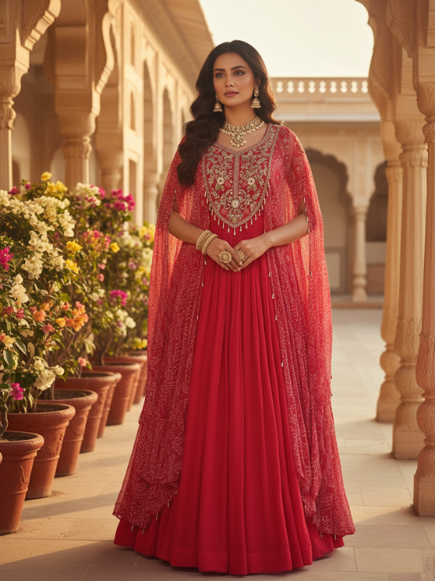 Regal pink cape embellished gown