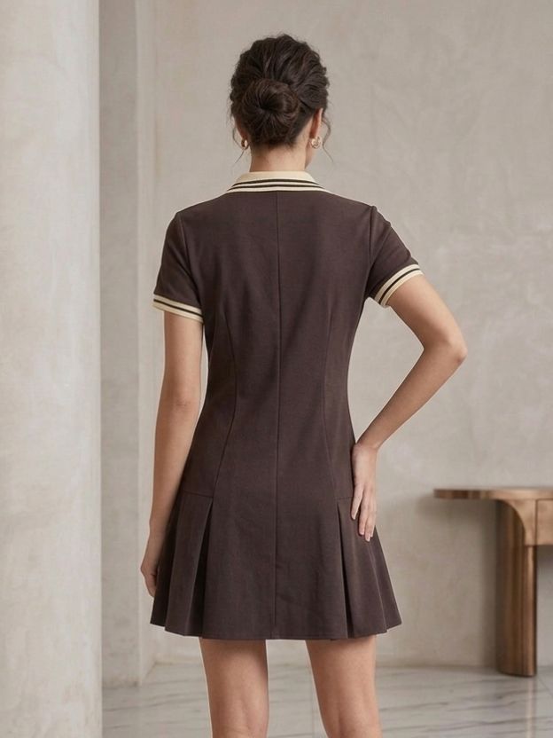 Classic Polo Collar Pleated Mini Dress