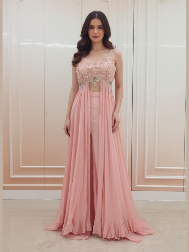 Blush Grace Embellished Gown Set with Dupatta