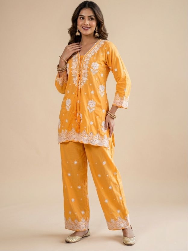 Sunshine Mustard Embroidered Kurta Pant Co-Ord Set