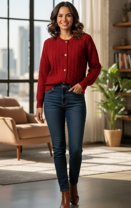 Women’s Classic Cable Knit Sweater Cardigan – Warm Casual Chic Top