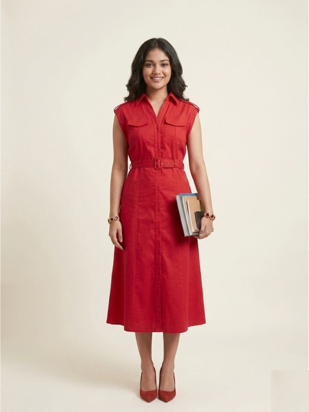 Mocha Elegance Linen Midi Dress