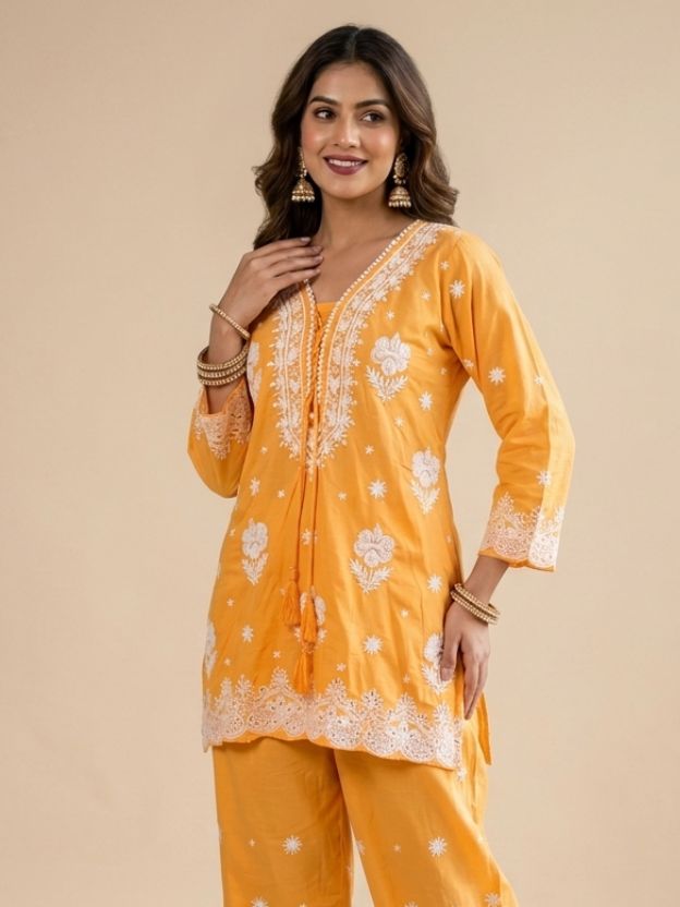 Sunshine Mustard Embroidered Kurta Pant Co-Ord Set