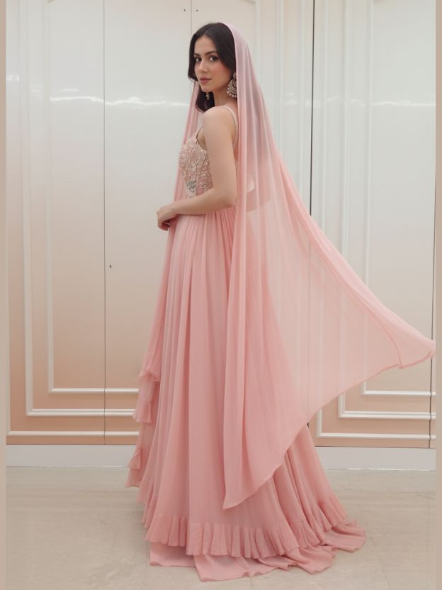 Blush Grace Embellished Gown Set with Dupatta