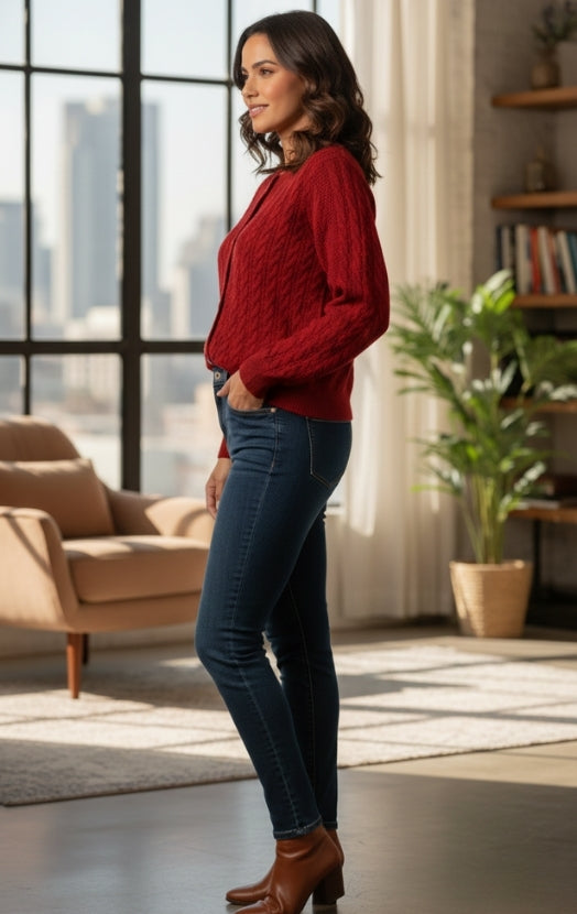 Women’s Classic Cable Knit Sweater Cardigan – Warm Casual Chic Top