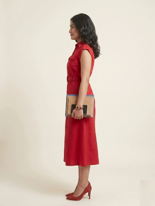 Mocha Elegance Linen Midi Dress