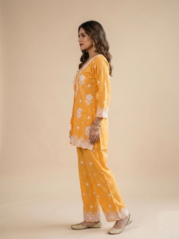 Sunshine Mustard Embroidered Kurta Pant Co-Ord Set