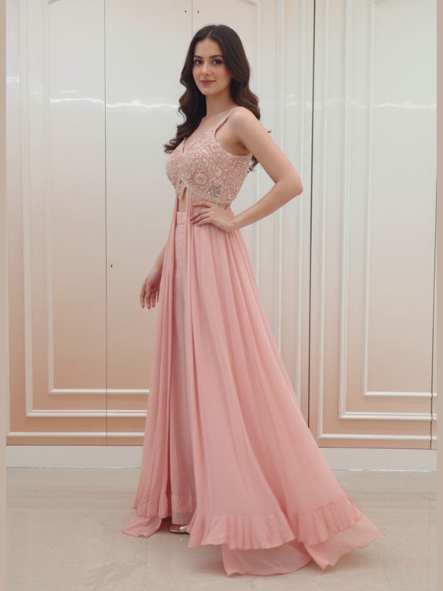 Blush Grace Embellished Gown Set with Dupatta