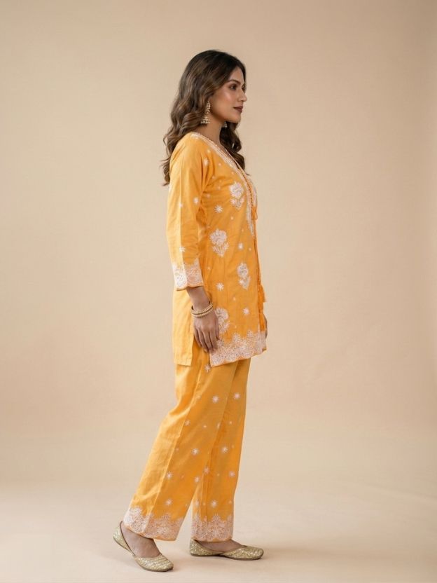 Sunshine Mustard Embroidered Kurta Pant Co-Ord Set