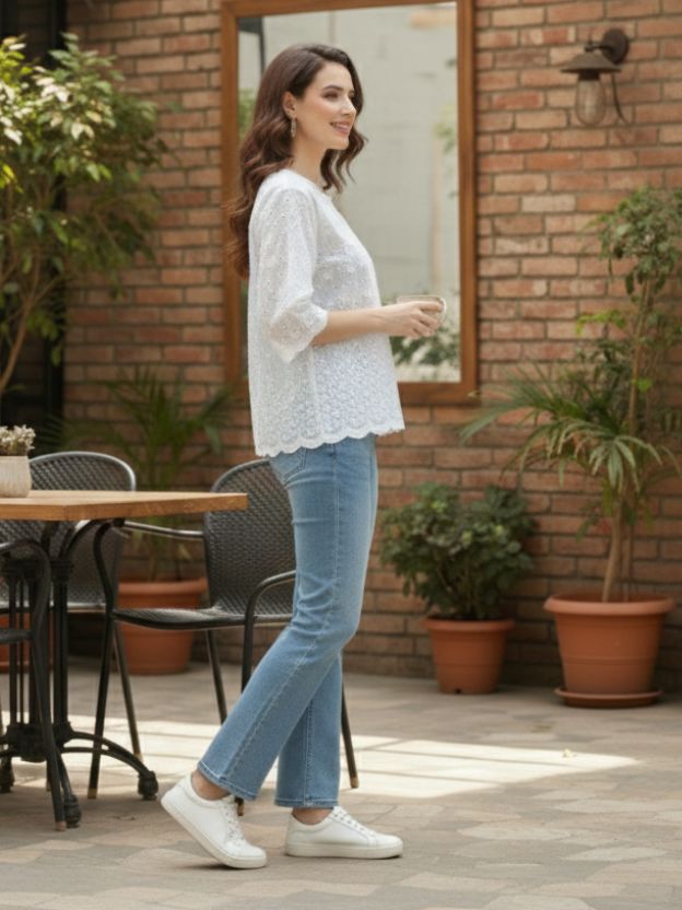 Elegant Textured Scallop Hem Top