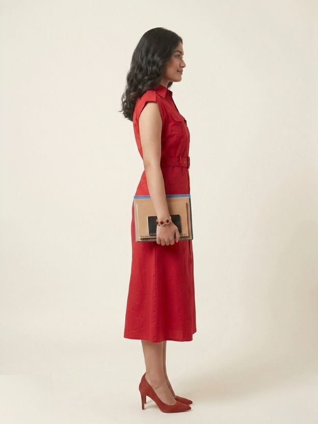 Mocha Elegance Linen Midi Dress