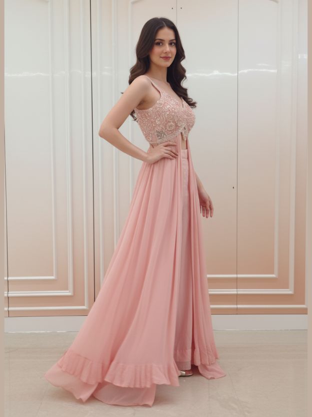 Blush Grace Embellished Gown Set with Dupatta