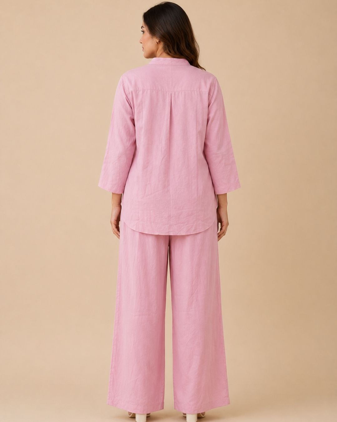 Women’s Floral Embroidered Co-ord Set – Relaxed Fit Linen-Blend Matching Set