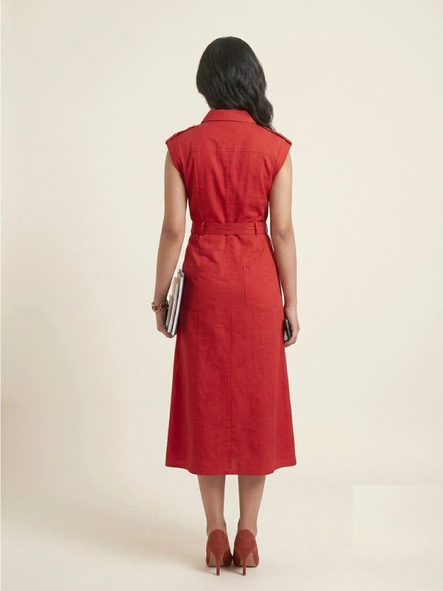 Mocha Elegance Linen Midi Dress