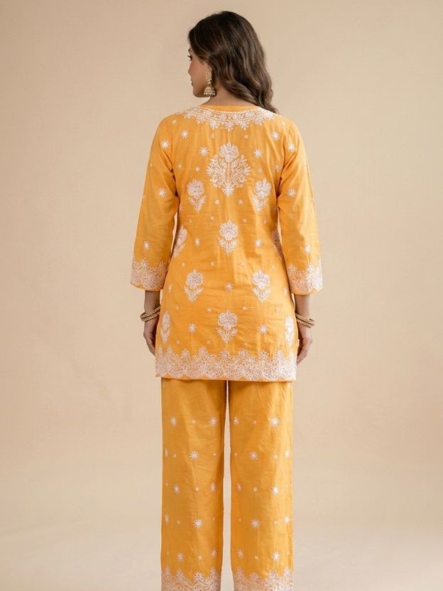 Sunshine Mustard Embroidered Kurta Pant Co-Ord Set