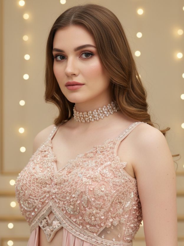 Blush Grace Embellished Gown Set with Dupatta