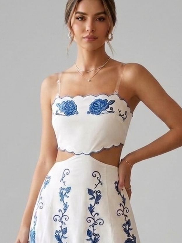 Azure Bloom Cutout Midi Dress