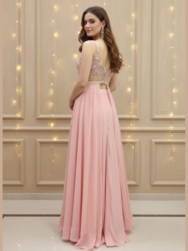 Blush Grace Embellished Gown Set with Dupatta