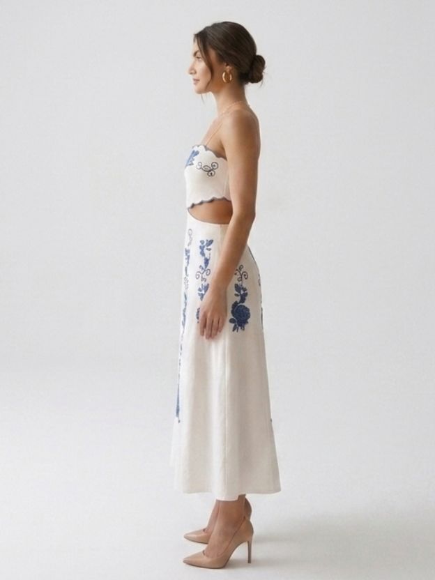 Azure Bloom Cutout Midi Dress