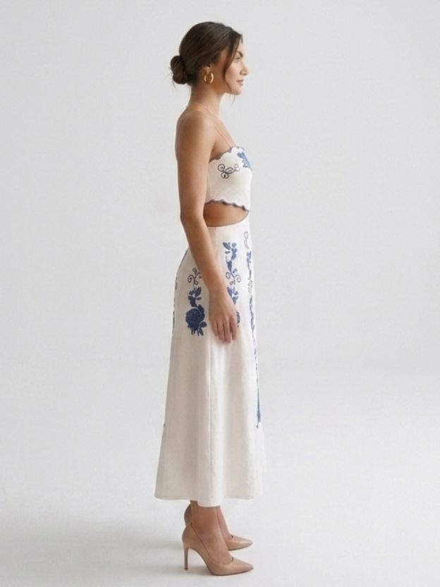 Azure Bloom Cutout Midi Dress