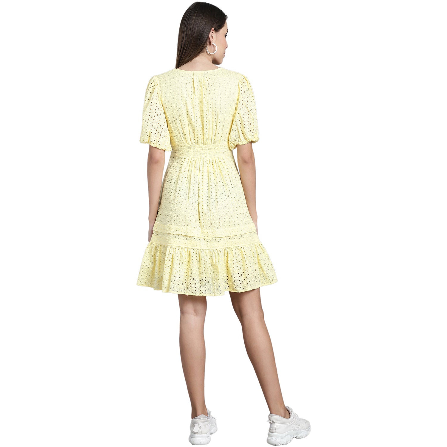 Women Embroidered Puff Sleeve Fit & Flare Dress