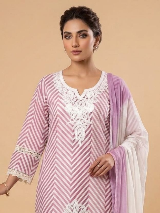 Elegant Pastel Pink Embroidered Kurta Set with Printed Salwar & Ombre Dupatta
