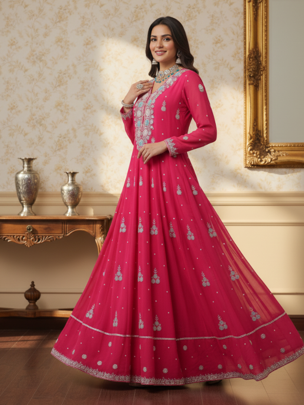 Pink embroidered anarkali gown