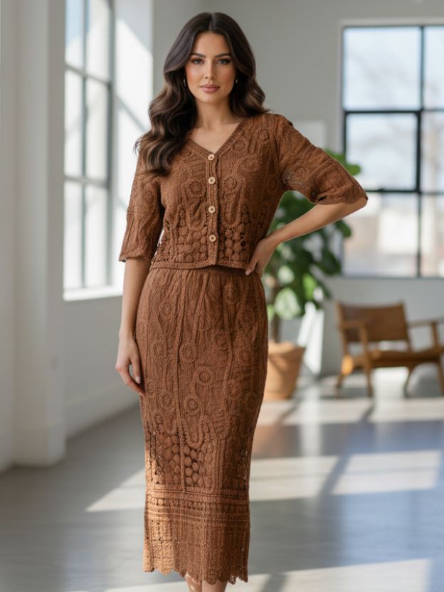 Elegant Textured Co-Ord Set with Feminine Silhouette