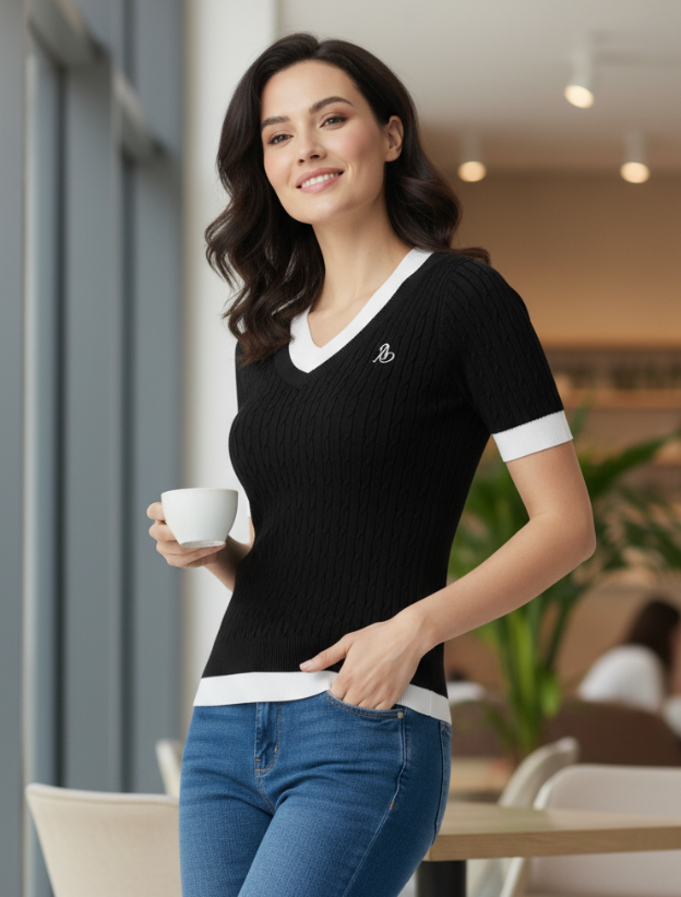 Classic Knit V-Neck Top