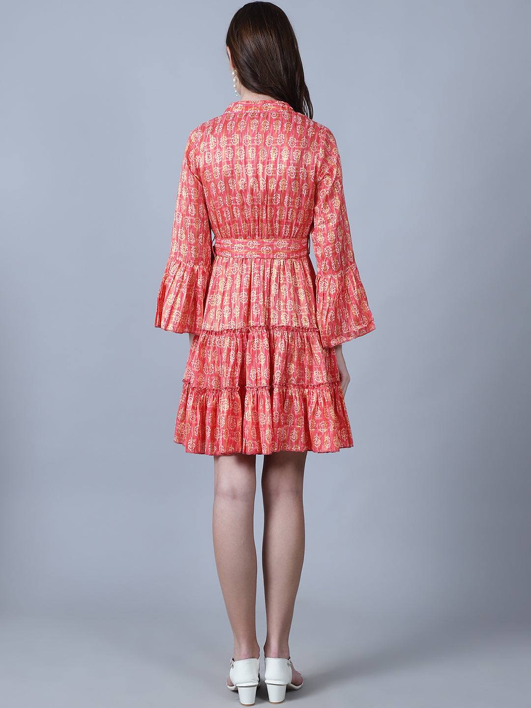 Floral Printed Bell Sleeves Cotton Fit & Flare Dress