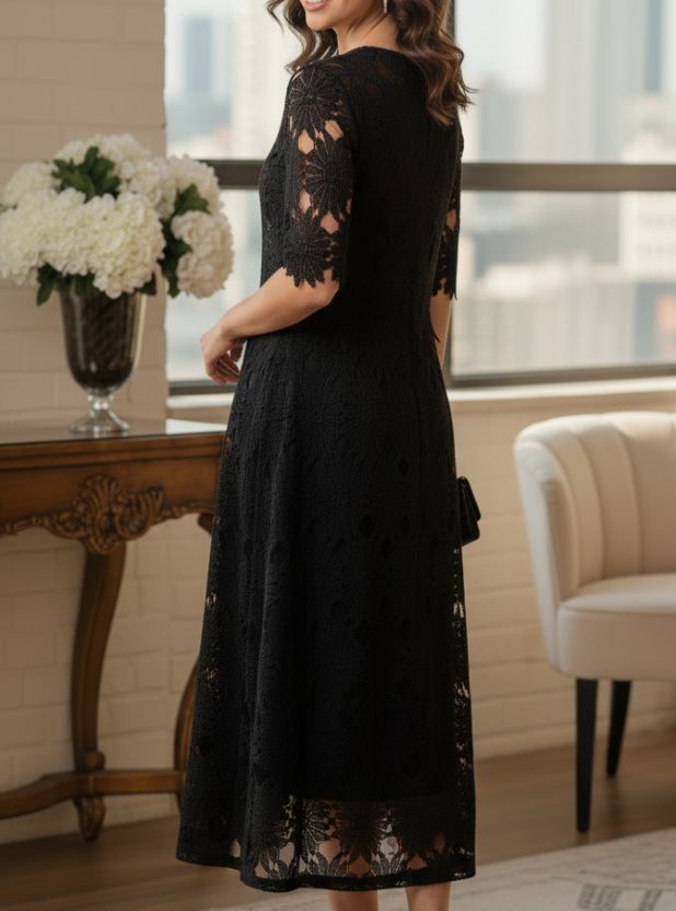 Black lace midi dress